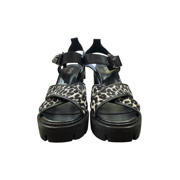 Michael Kors Colby Leather Cheetah Calf Hair Lug Platform Sandals SZ8.5 NEW CHIC - Picture 6 of 11